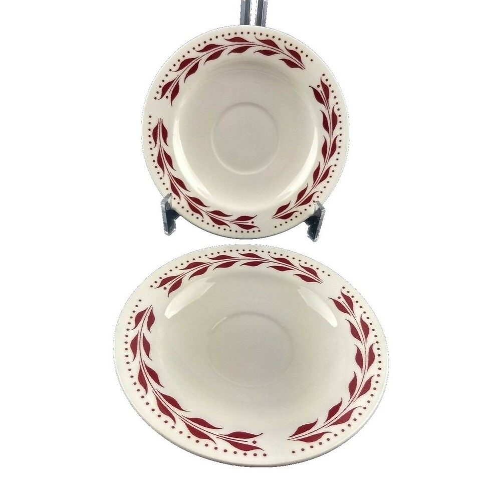 Homer Laughlin USA Saucer Red Hemlock Brittany Piccadilly Red Leaves Set of 2